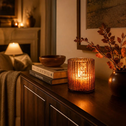 Amber Glass Candle Holder - View 3